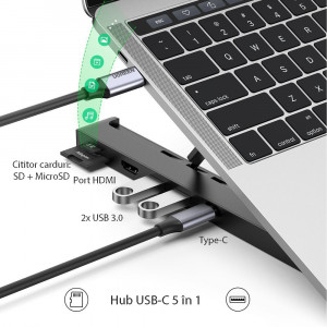Suport Laptop + Hub Type-C la 2xUSB, HDMI, card SD, Card TF - Ugreen (80551) - Black - Img 2