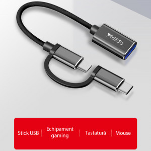 Adaptor Type-C, Micro USB la USB 3.0, OTG, 5Gbps - Yesido (GS02) - Black - Img 4