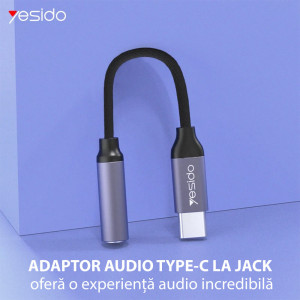 Cablu Audio Adaptor Type-C la Jack - Yesido (YAU-19) - Black - Img 2