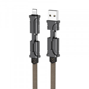 Cablu de Date 4in1 USB-A, Type-C la Lightning, Type-C PD 60W, 1.2m - Hoco Magic Cube (S22) - Black / Brown - Img 1