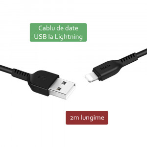 Cablu de Date USB-A la Lightning 10W, 2A, 2m - Hoco Flash (X20) - Black - Img 4