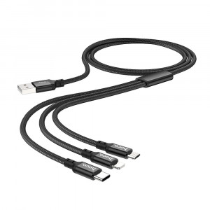 Cablu de Date USB-A la Type-C, Micro-USB, Lightning 2A, 1m - Hoco Times (X14) - Black - Img 2