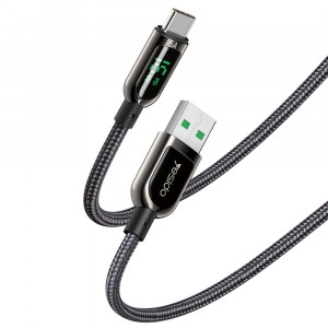 Cablu de Date USB la Type-C, 66W, 5A, Display Digital, 1.2m - Yesido (CA-85) - Black - Img 1