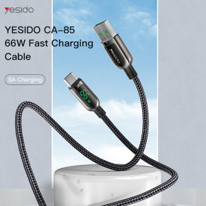 Cablu de Date USB la Type-C, 66W, 5A, Display Digital, 1.2m - Yesido (CA-85) - Black - Img 2