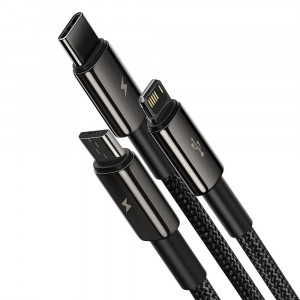Cablu de Date USB la Type-C, Lightning, Micro-USB - Baseus Tugsten Gold (CAMLTWJ-01) - Black - Img 2