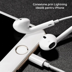 Casti Audio Stereo Lightning cu Microfon, 1.2m - Hoco Original Series (L7 Plus) - White - Img 4