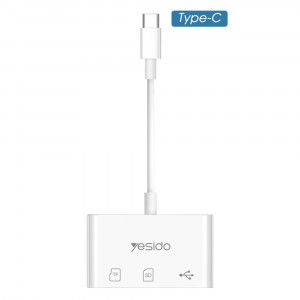 Cititor de Carduri SD, TF + Adaptor Type-C - Yesido (GS16) - White - Img 2
