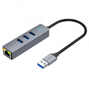 Hoco - Docking Station Easy Link (HB34) - USB to USB3.0, Ethernet, 1000Mbps - Metal Gray - Img 3