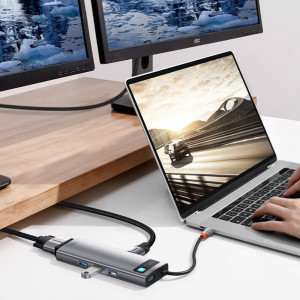 Hub 3xUSB 3.2, 2xType-C, VGA, HDMI, SD/TF Card Reader, RJ45 - Baseus Metal Glam (CAHUB-CU0G) - Grey - Img 4