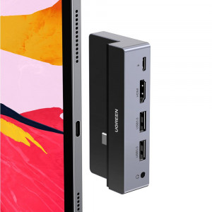 Hub Type-C la 2xUSB-A 3.0, HDMI 4k*2k@60Hz, Jack - Ugreen (70688) - Gray - Img 2