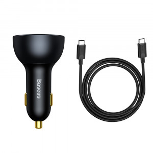Incarcator Auto 2xType-C, USB + Cablu Type-C - Baseus (TZCCZM-0G) - Black - Img 4