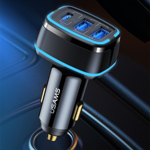 Incarcator Auto Type-C, 2xUSB, 80W, 3A - USAMS C24 Triple Port (US-CC126) - Black - Img 4