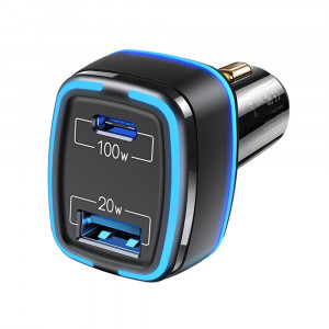 Incarcator Auto Type-C, USB, 120W, 5A - USAMS C24 Dual Port (US-CC142) - Black - Img 2