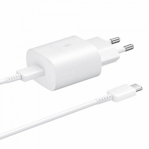 Incarcator Priza Fast Charging, PD 25W, cablu Type-C la Type-C 3A - Samsung (EP-TA800XWEGWW) - White (Blister Packing) - Img 1
