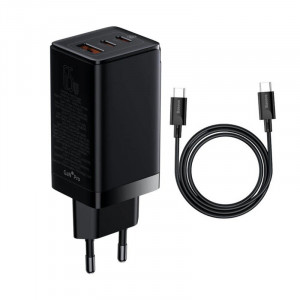 Incarcator Priza USB, 2xType-C, PD65W, 4.5A + Cablu Type-C - Baseus GaN3 Pro (CCGP050101) - Black - Img 1