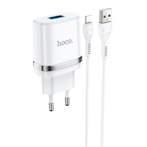 Incarcator Priza USB-A, 10W, 2.4A + Lightning - Hoco Ardent (N1) - White - Img 2