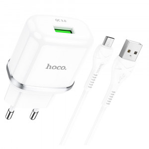 Incarcator Priza USB-A, 18W, 3A + Cablu Micro-USB 1m - Hoco Special (N3) - White - Img 1