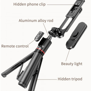 Selfie Stick Stabil cu Lumini LED Portabil, 111cm - Techsuit (L15) - Black - Img 2