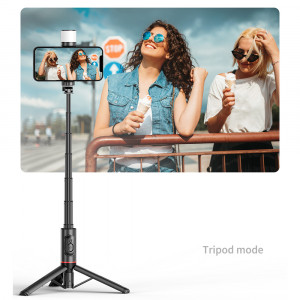 Selfie Stick Stabil Wireless, 77cm - Techsuit LED Tripod (Q12S) - Black - Img 3