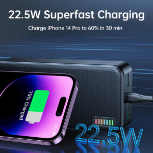 Baterie Externa 2xUSB, Type-C, Micro-USB, 22.5W, 30000mAh - JoyRoom Dazzling Series (JR-QP196) - Black - Img 3