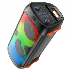 Boxa Wireless BT V5.1, Card TF, USB, AUX, FM, 40W, 3600mAh, cu 2 Microfoane si Lumini RGB - Hoco Manhattan (BS53) - Black - Img 2