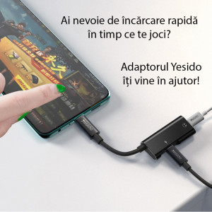 Cablu Audio Adaptor Type-C la 2x Type-C - Yesido (YAU23) - Black - Img 2