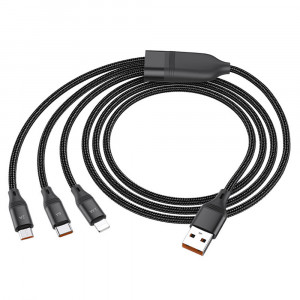 Cablu de Date 3in1 USB-A la Lightning, Type-C, Micro-USB 66W, 6A, 1.2m - Hoco Ultra (U104) - Blue - Img 4