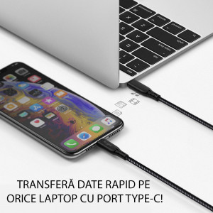 Cablu de Date Type-C la Lighting 1.2m, Fast Charge - Ringke Premium MFI - Black - Img 3