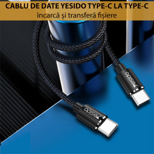 Cablu de Date Type-C la Type-C 45W, 3A, 1.2m - Yesido (CA-55) - Black - Img 2