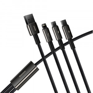 Cablu de Date USB la Type-C, Lightning, Micro-USB - Baseus Tugsten Gold (CAMLTWJ-01) - Black - Img 3