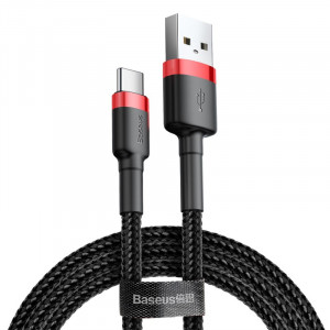 Cablu de Date USB Type-C, 2A, 3m - Baseus Cafule (CATKLF-U91) - Red Black - Img 1
