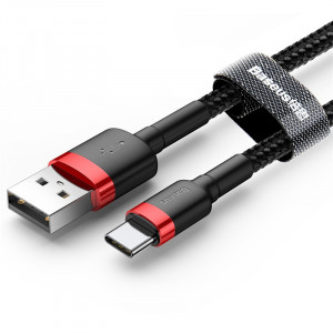 Cablu de Date USB Type-C, 2A, 3m - Baseus Cafule (CATKLF-U91) - Red Black - Img 3