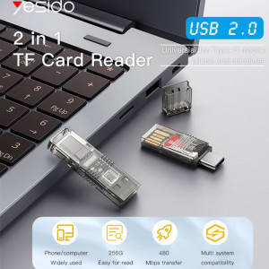 Cititor de Carduri TF, USB, Type-C, 480Mbps - Yesido (GS21) - Transparent - Img 4