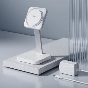 ESR - Wireless Charging Station 2in1 HaloLock - with CryoBoost, for iPhone and AirPods - Arctic White - Img 2