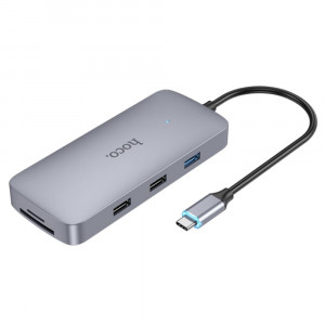 Hoco - Docking Station Season 8in1 (HB32) - Type-C to USB3.0, 2xUSB2.0, HDMI, RJ45, SD Card, TF Card, Type-C - Metal Gray - Img 2