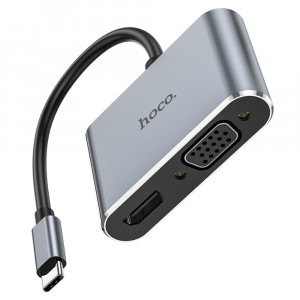 Hoco - OTG Adapter Easy-Lead (HB29) - Type-C to HDMI, VGA 4K@30Hz 1080p - Metal Gray - Img 2