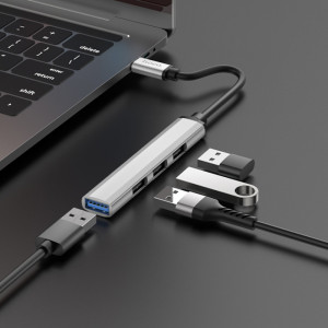 Hub Type-C la USB 3.0, 3xUSB 2.0 - Hoco (HB26) - Silver - Img 3