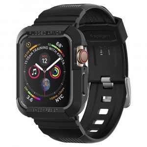 Husa pentru Apple Watch 4 / 5 / 6 / 7 / 8 / SE (44mm / 45mm) + Curea - Spigen Rugged Armor Pro - Black