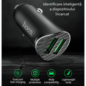 Incarcator Auto 2x USB QC3.0, 18W - Hoco (Z39 Farsighted) - Black - Img 4