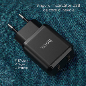 Incarcator Priza 2xUSB-A, 10W, 2.1A - Hoco Speedy (N7) - Black - Img 4