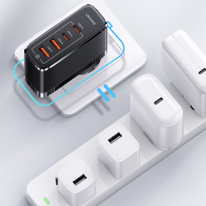 Incarcator Priza 2xUSB-C GaN 100W, 2xUSB-A QC 3.0 + Cablu Type-C 1.2m - USAMS (UCTZ01) - Black - Img 3