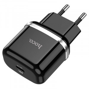 Incarcator Priza Type-C, QC 3.0, 20W, 3A + Cablu Lightning 1m - Hoco Victorious (N24) - Black - Img 2