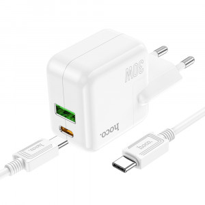 Incarcator Priza USB, Type-C 30W + Cablu Type-C - Hoco Lucky (C111A) - White - Img 4