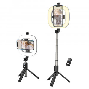 Selfie Stick cu Inel Luminos - Hoco Showfull (LV03 Plus) - Black - Img 4