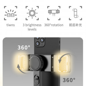 Selfie Stick Stabil Bluetooth cu Trepied si Lumini, 75cm - Techsuit (Q08D) - Black - Img 4