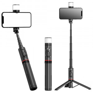 Selfie Stick Stabil Wireless, 77cm - Techsuit LED Tripod (Q12S) - Black - Img 1