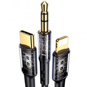 Cablu Audio Jack la tip C, Lightning, Jack 3.5mm, 1.2m - USAMS (US-SJ556) - Black - Img 2
