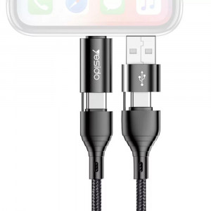 Cablu de Date 4in1 2x Type-C la Lightning, USB 3A, 1.2m - Yesido (CA-59) - Black - Img 2