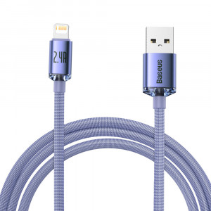 Cablu de Date USB la Lightning 2.4A, 1.2m - Baseus Crystal Shine (CAJY000005) - Purple - Img 1