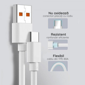 Cablu de Date USB la Type-C 6A, pentru Mi 11 Ultra / Mi11Pro / Mi11T / Mi11T Pro, 1m - Xiaomi - White (Bulk Packing) - Img 4